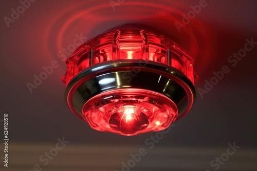 smoke alarm with red led light activated, created with generative ai photo
