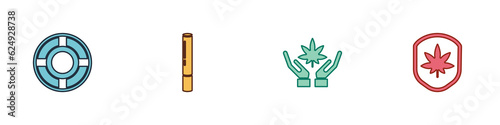 Set Ashtray, Marijuana joint, or cannabis leaf and Shield and marijuana icon. Vector