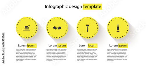 Set Hunter hat with feather, Glasses, Flashlight and Bullet. Business infographic template. Vector