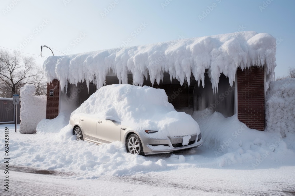 snowdrift covering a cars door in a parking lot, created with generative ai snowdrift covering a cars door in a parking lot, created with generative ai