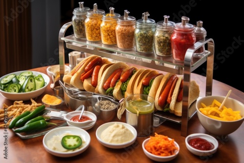vegan hot dog grill station with condiments  created with generative ai