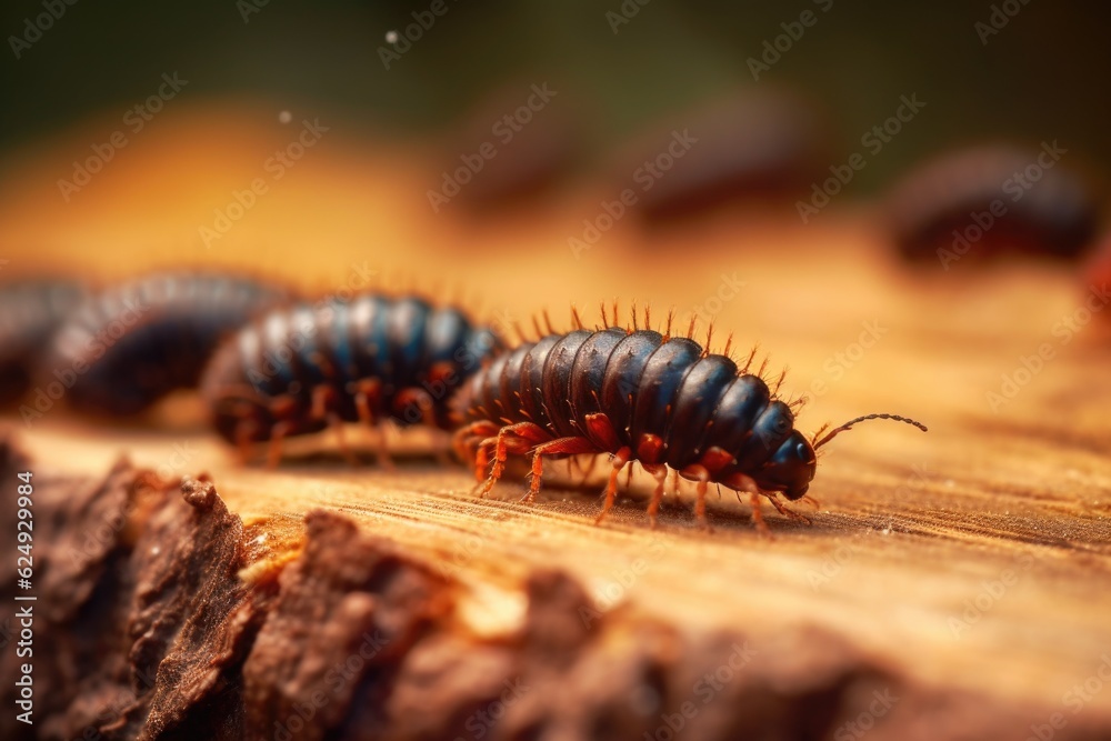 beetle larvae crawling on wooden surface, created with generative ai beetle larvae crawling on wooden surface, created with generative ai