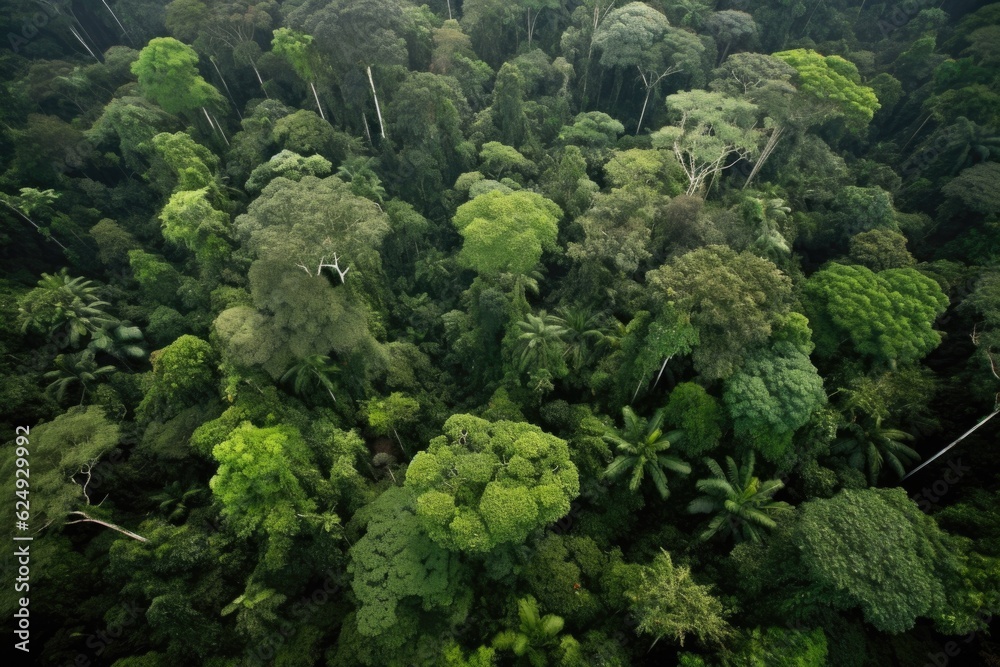 aerial view of dense rainforest canopy, created with generative ai