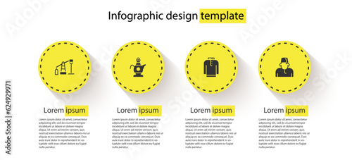 Set Oil pump or pump jack, Islamic teapot, Shirt kurta and Muslim man. Business infographic template. Vector