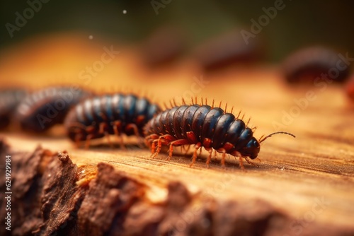beetle larvae crawling on wooden surface, created with generative ai © Alfazet Chronicles