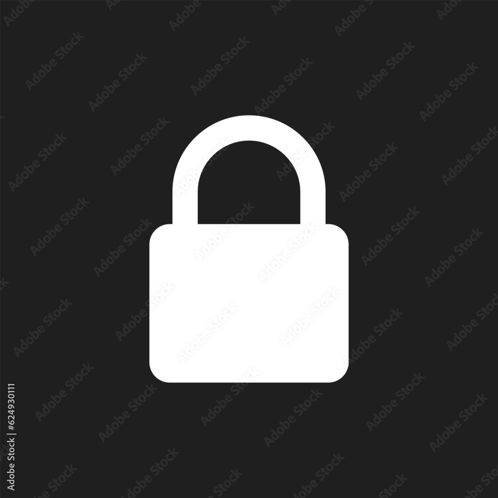 Flat simple whie lock padlock icon in background Flat simple whie lock padlock icon in background