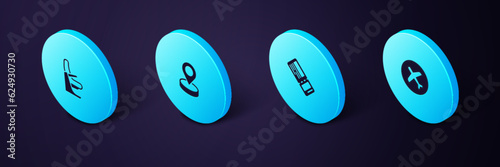 Set Isometric Plane, Airline ticket, Location and Airplane seat icon. Vector
