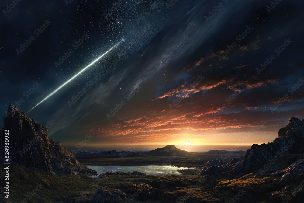 dramatic clouds surrounding comet as it passes earths atmosphere, created with generative ai