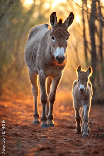 donkey foal taking its first steps, created with generative ai