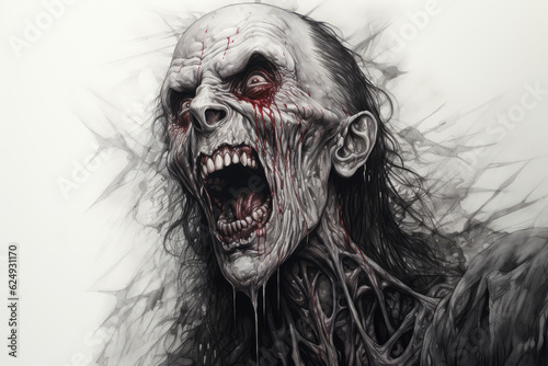 Unnerving hyper-detailed drawing of a vampire, in the style of Nico Delort, ai generated. photo