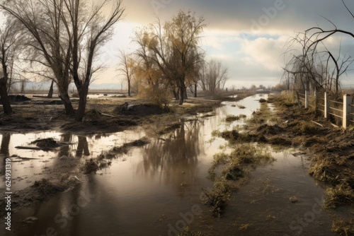flooded area near a breached levee, created with generative ai © Alfazet Chronicles