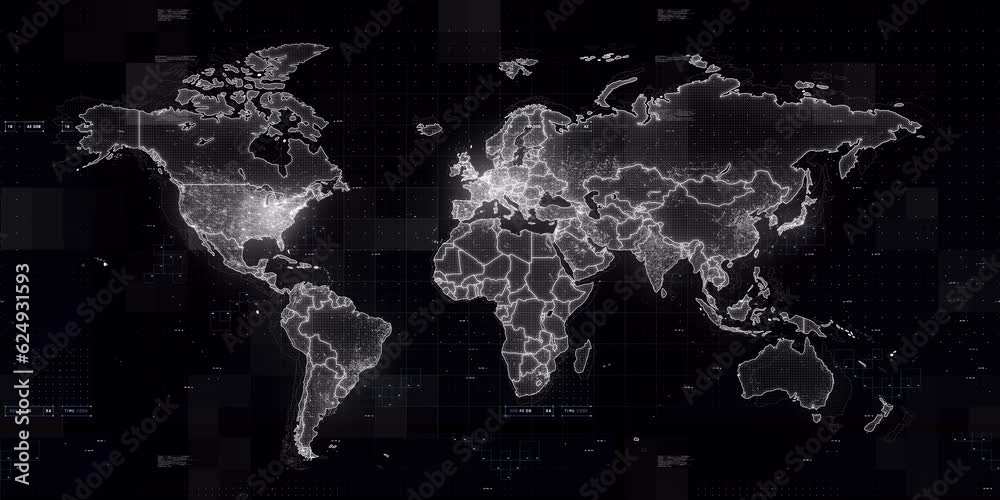 Digital World Map 3d render