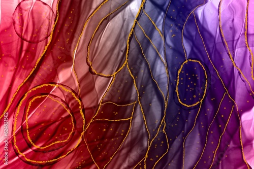 Alcohol ink abstract marble art with gold leaf foil and fluid circles