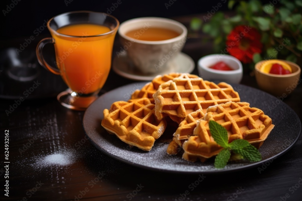 waffles served with hot coffee and orange juice, created with generative ai waffles served with hot coffee and orange juice, created with generative ai