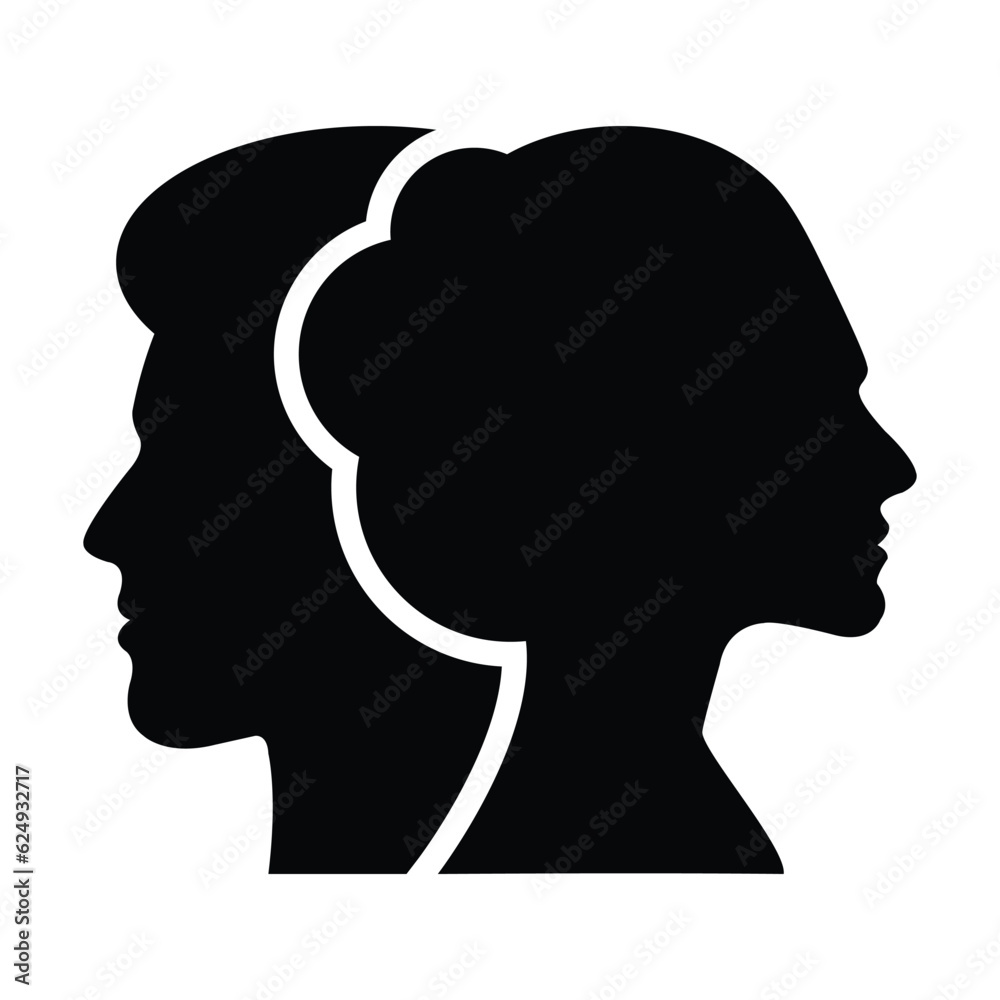Man and woman face profile silhouette vector icon in a glyph pictogram illustration Man and woman face profile silhouette vector icon in a glyph pictogram illustration