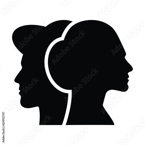 Fototapeta Naklejka Na Ścianę i Meble -  Male and female face profile silhouette vector icon in a glyph pictogram illustration