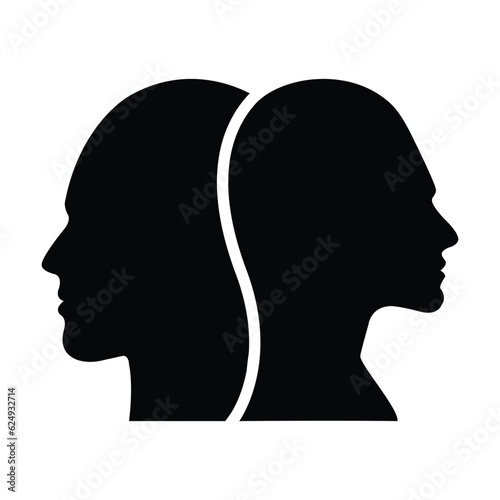 Male and female face profile silhouette vector icon in a glyph pictogram illustration