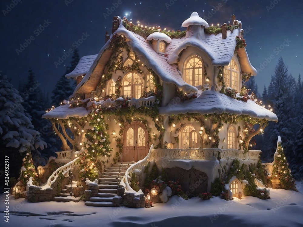 Amazing fairy Christmas house. Generative AI
