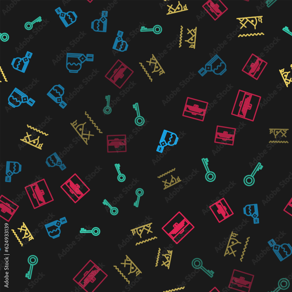 Set line Pirate game dice, key, Sunken ship and Antique treasure chest on seamless pattern. Vector Set line Pirate game dice, key, Sunken ship and Antique treasure chest on seamless pattern. Vector