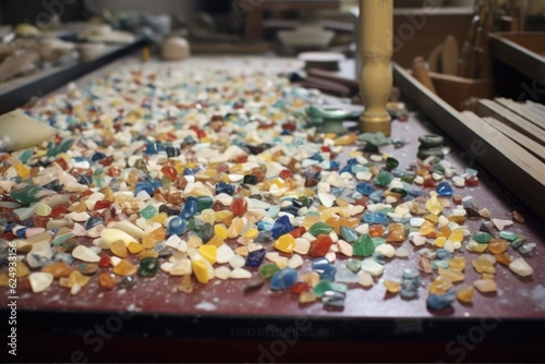 marble chips scattered on a workbench  created with generative ai