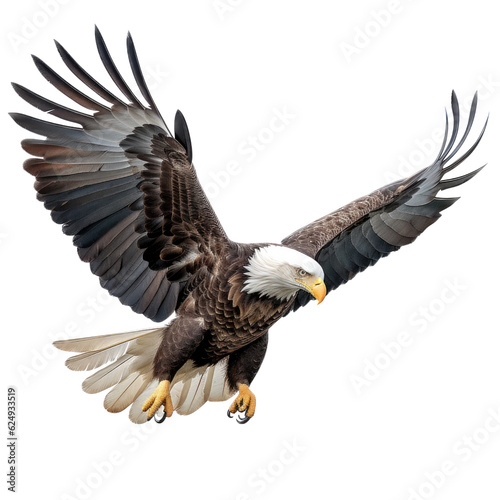 a  Bald Eagle  Haliaeetus leucocephalus  in flight  3 4 view  American Icon of Freedom in a Nature-themed  photorealistic illustration in a PNG  cutout  and isolated. Generative AI