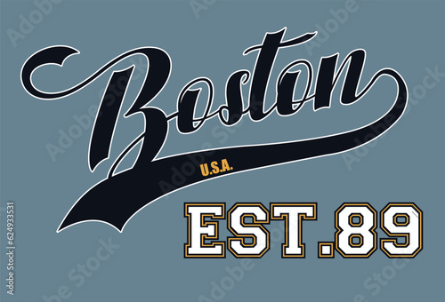 Vintage typography college varsity boston usa slogan print for graphic tee t shirt or swaetshirt - Vector
 photo