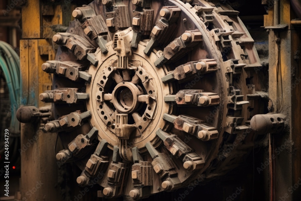 close-up of tunnel boring machine drill head, created with generative ai close-up of tunnel boring machine drill head, created with generative ai