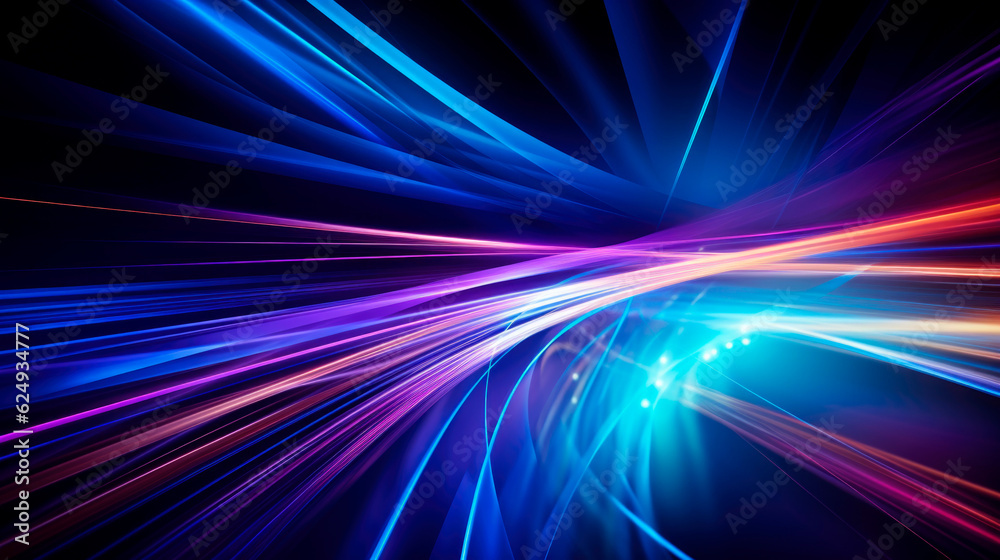 Bright Neon speed light rays Abstract background. AI generative