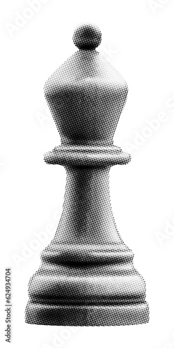 chess bishop piece isolated vintage halftone dots texture collage element for mi Fototapeta