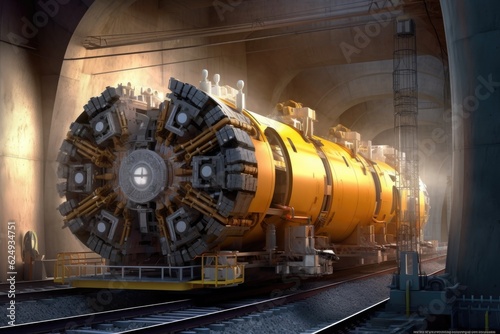 3d rendering of tunnel boring machine in operation, created with generative ai