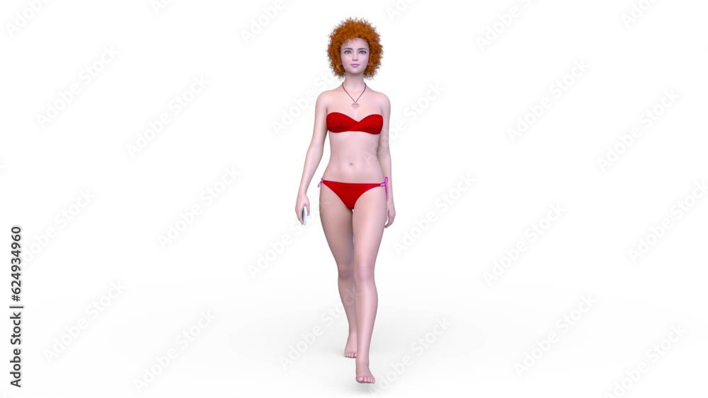 歩くビキニ姿の女性