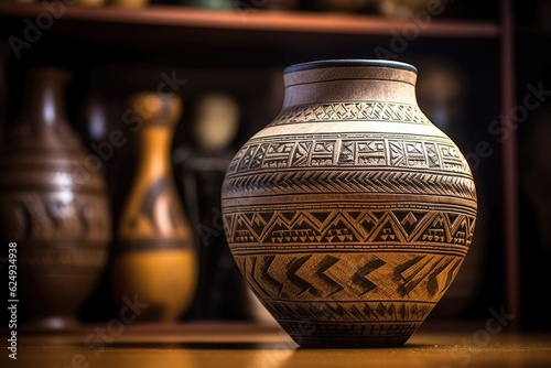 intricate traditional tribal pottery in natural light, created with generative ai