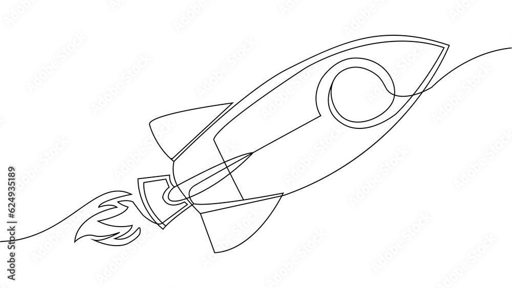 Obraz premium Rocket continuous line vector concept