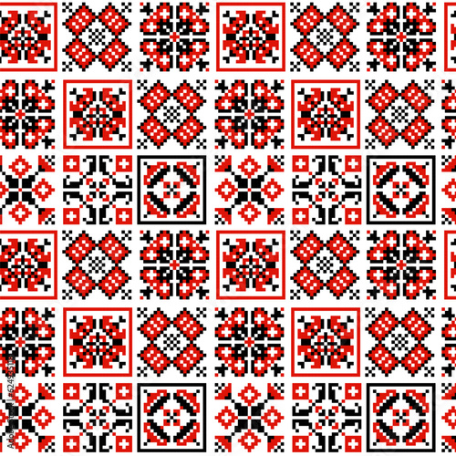 seamless pattern in folk style. red-black
