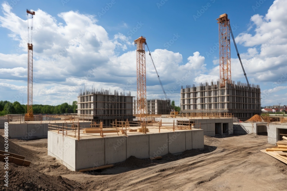 construction site with crane lifting concrete blocks in the air, created with generative ai construction site with crane lifting concrete blocks in the air, created with generative ai
