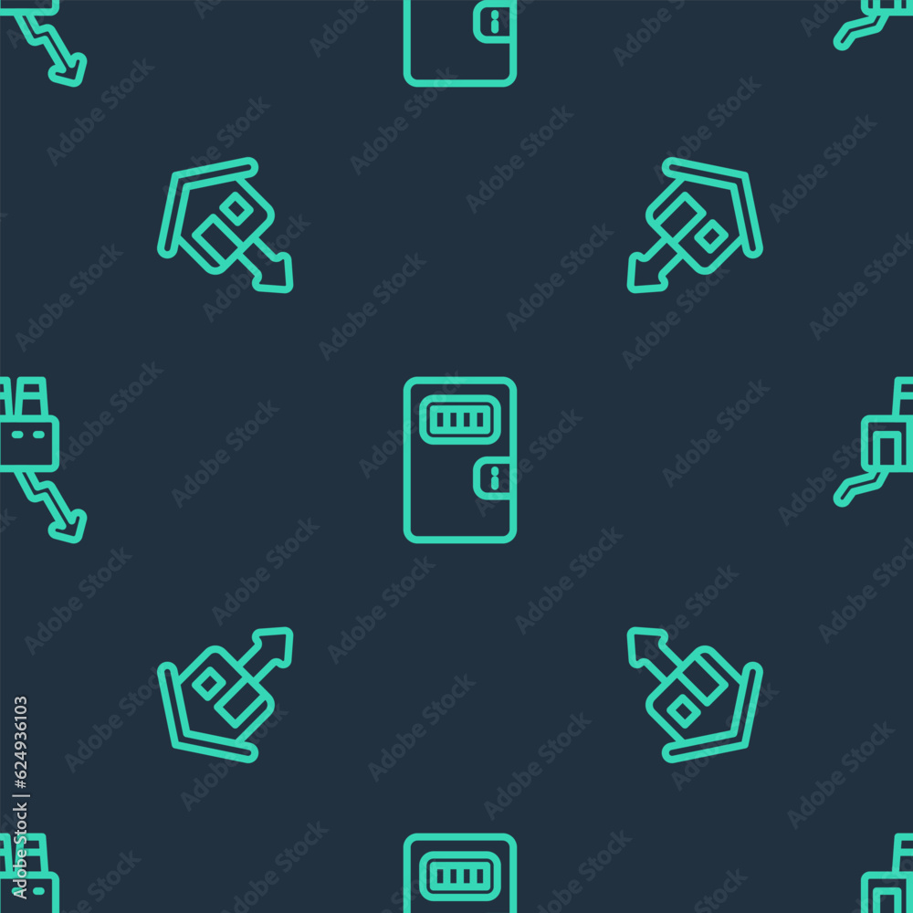 Set line Prison cell door, Falling property prices and Shutdown of factory on seamless pattern. Vector