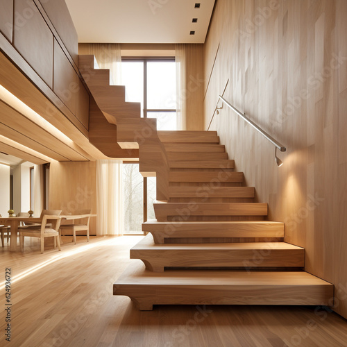 un escalier design dans une maison de luxe - IA Generative © DOMINIQUE MARIOTTI