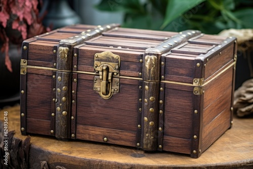 rustic wooden cigar box with brass details, created with generative ai