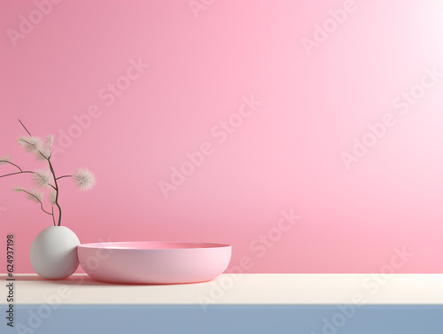 The pink background for women's products with flowers podium mockup.  Generated by AI
