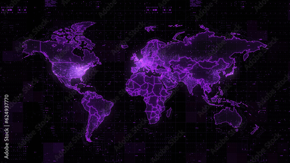 Obraz premium Digital World Map 3d render