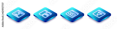 Set Isometric line Browser window, SEO optimization and icon. Vector
