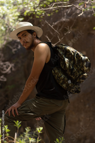 backpacker hiker traverses the natural landscapes of Guanajuato, Mexico