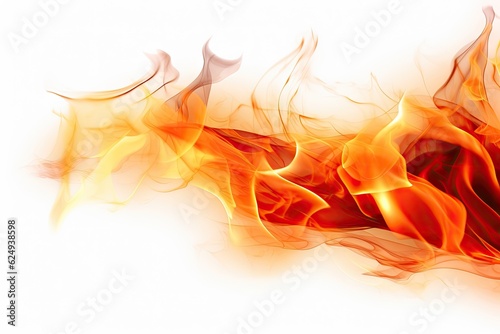 Realistic flames of fire white background.