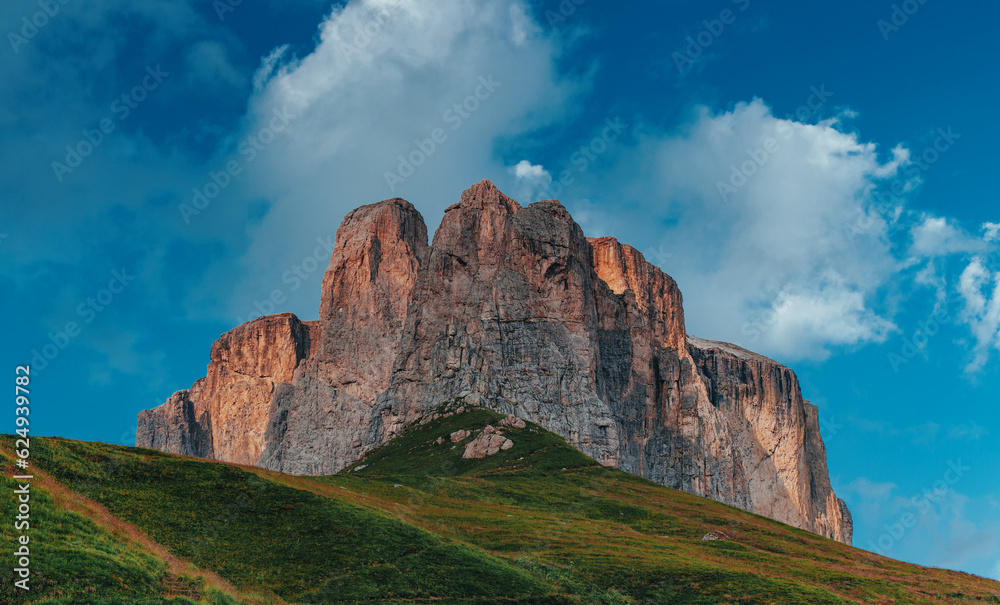 Picturesque mountain landscape in Dolomite Alps at sunset, Italy