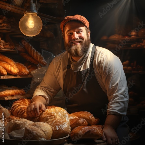  The portrait of an elderly baker in his retro bakery, surrounded by delicious pastries and bread, reflecting his lifelong passion for baking. Generative Ai.