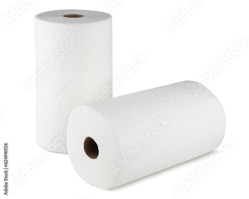 Paper towel. A white roll of paper towel. Disposable towels. Soft towel or napkin for cleaning kitchen, bathroom. Towels for Wipe hands. Toilet paper. Macro high resolution photo. Isolated background 