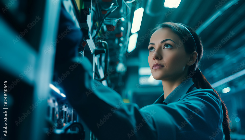 Obraz premium Female worker specialist in the automotive industry testing equipment