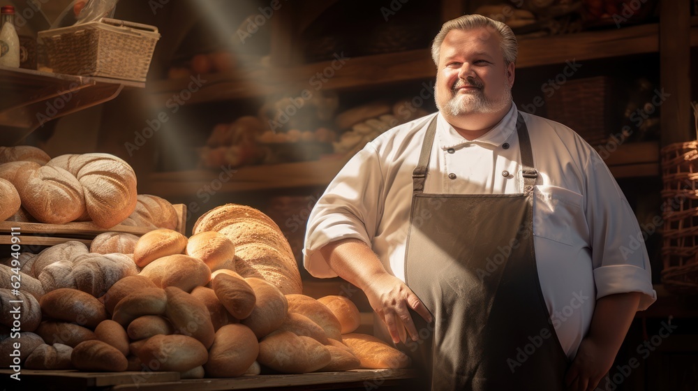 
The portrait of an elderly baker in his retro bakery, surrounded by delicious pastries and bread, reflecting his lifelong passion for baking. Generative Ai.