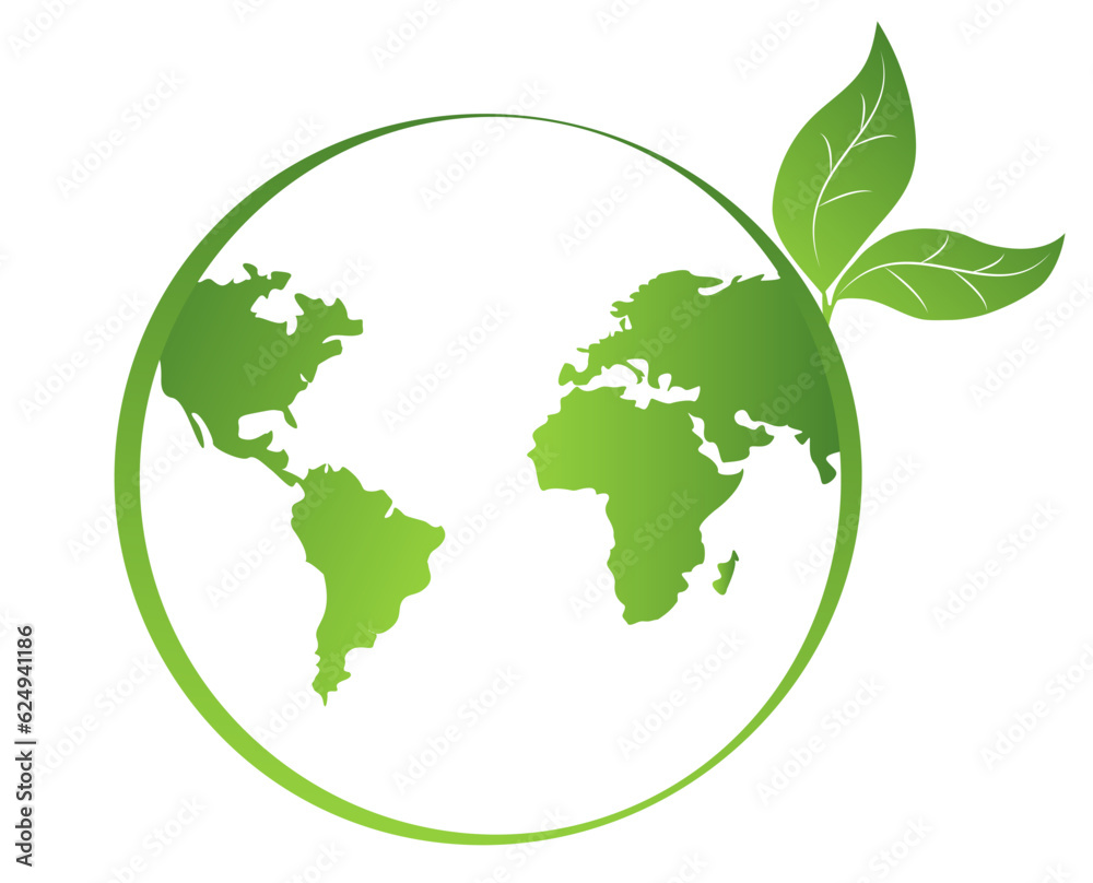 Abstract earth globe, with continents with green leaves, symbol of the green planet, nature conservation, environmentally friendly planet, planet earth Abstract earth globe, with continents with green leaves, symbol of the green planet, nature conservation, environmentally friendly planet, planet earth