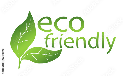 Eco friendly green logo on a white or transparent background with green leaves. The concept of green ecology, clean ecology, environmental friendliness of products